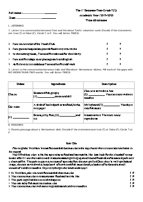 Đề kiểm tra học kì I môn Tiếng Anh Khối 7 - Năm học 2019-2020 (Có đáp án)